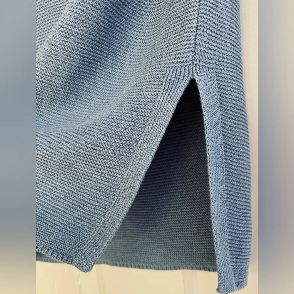 Eileen Fisher Blue Short-Sleeve Sweater with Striped Scarf